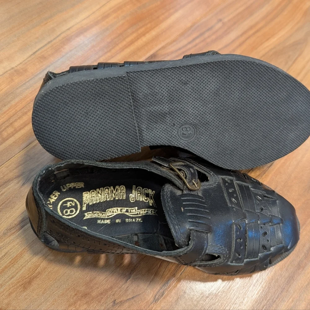 Panama Jack Vintage Genuine Leather Black Fisherman Sandals Unisex‎ Kids 8 1/2